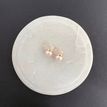 ‘MINATO’ Akoya Pearl Leverback Bezel Earrings (8mm)