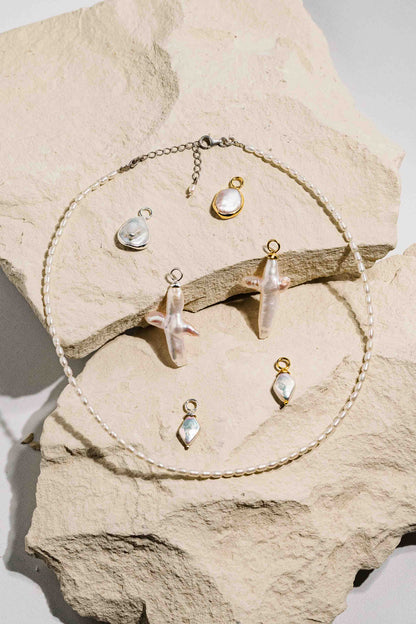 Sold Separately - The Complete Freshwater Charm Collection in 925 Sterling Silver and 14k Gold Vermeil that can be paired with our 'MATAHARI' Chunky Hoop Earrings or worn as a necklace pendant. 