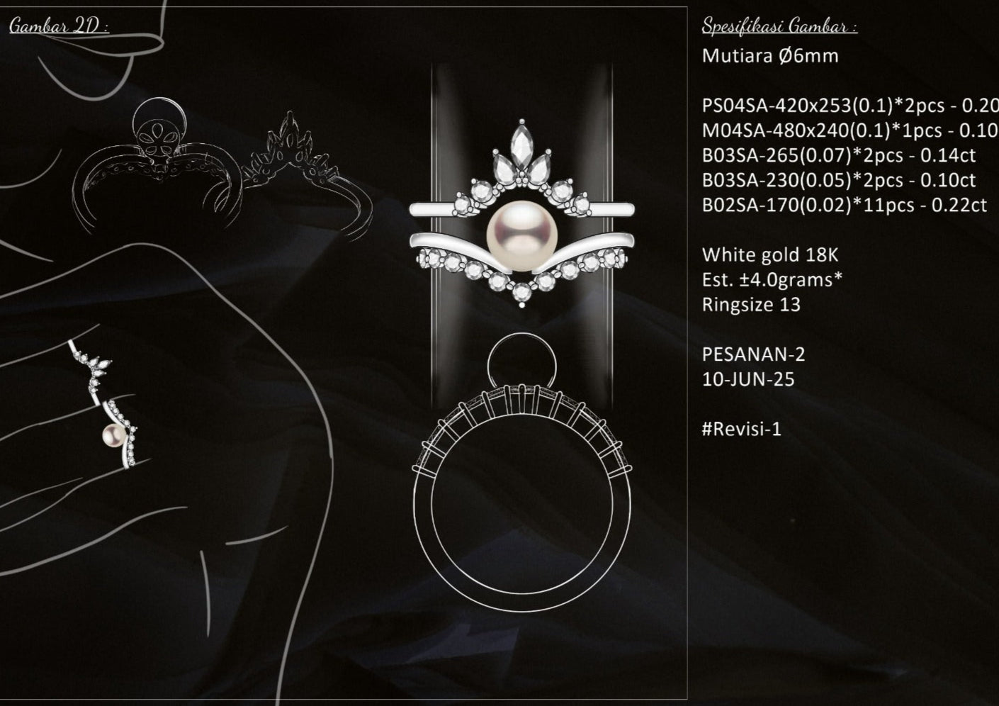 LV PEARL MAMA CUSTOM: Pearl Bridal Engagement Ring & Band